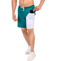 Truerevo 2 In 1 Running Sports Shorts For Men With Mobile Phone Pocket Light Weight Quick Dry Fabric For Gym Athletic(161115Ogn_Xxl_Green_Xxl)
