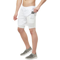 Truerevo 2 In 1 Running Sports Shorts For Men With Mobile Phone Pocket Light Weight Quick Dry Fabric For Gym Athletic(161115Wht_L_White_L)