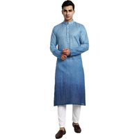 Vardha Men's Cotton Chikankari Embroidered And Sequence Full Sleeve Knee Length Casual Kurta For All Occations Like Wedding, Office & Events (Mk_34_M_Lk) Light Blue