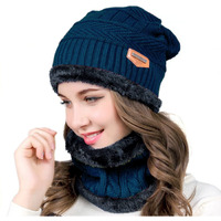 Wearslim Wool Premium Warm Casual Style Knit Hats, Skull Cap With Neck Warmer Winter Wear Beanie Hats Scarf Set For Men And Women - Blue, One Size