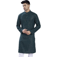 Divisive Men's Embroidered Cotton Blend Only Slim Fit Kurta (Dkrt384_Xxl_Dark Green)