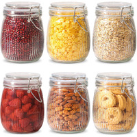 Ash & Roh Airtight Transparent Storage Jar With Rubber Seal Lid And Clip Lock - Perfect For Kitchen Canning, Fermenting, And Storing Dry Food, Spices, Tea, Snacks, Sugar, And More (Pack Of 6, 750 Ml)