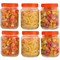 Cloudmart Yera Glass Round 1Kg Containers For Kitchen Pantry, Snacks, Masala, Honey, Pickles, Cookies, Dry Fruits, And Coffee Beans Storage With Plastic Red Lid (1000Ml, Set Of 6)