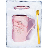 Nyrwana Coffee Mug, Gift For Men, Birthday Gift, Cups And Mugs, Mugs For Gift, Ceramic Mug, Coffee Mug With Lid, Cute Mugs, Gift For Teachers, Mug With Spoon & Gift Box (400Ml - Pink)