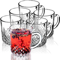 Zroy Enterprise Premium Glass Coffee Mug Tea Cups, Transparent, Glass Cups Set For Tea, Coffee, Green Tea, Herbal Tea, Lemon Tea, Milk Cup, Hot/Cold Drinks Cups (Elegant Cup, 6), 150 Ml