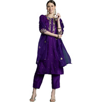 Indo Era Women's Purple Silk Blend Embroidered Straight Kurta & Pant With Dupatta Set (Kh9Pr6019_Xx-Large)