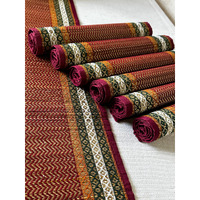Kalatree Handmade River Grass Dining Table Mats Set Of 6 Pieces & Runner | Heat Resistant Korai Grass Dining Mats | Natural Eco Friendly Madurkathi Placemats For Dining Table | Joyful Tablemats