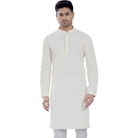 Divisive Men's Sequince Embroidered Cotton Blend Only Slim Fit Kurta (Dkrt515_S_Off White)