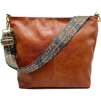 Kawn Sling Bag For Women Girls With Wide Bohemian Guitar Strap Small Hobo Shoulder Bags For Work, Travel Vegan Leather Retro Fashion Crossbody Bag Ladies Purses With Zipper Handbags For Women (Brown)