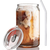 Kikiluxxa Glass Coffee Sipper Can Mug With Straw, Transparent Glass Fruit Juice Milk Sipper Tumbler Cup Mug With Lid - 540Ml - Pack Of 1 - Tea And Coffee Glass Cup Can Set (Zemba Acreylic Can)