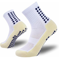 Boldstuff 1 Pair Athletic Grip Socks For Men & Women | Crew Length, Hi-Tech Performance Anti-Slip Rubber Grip, Thick Cushion Sports Sock For Running, Gym, Badminton, Training-White