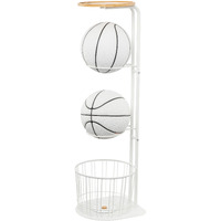 Arhat Organizers Portable 3-Tier Sports Ball Storage Stand With Basket | Freestanding Football Ball, Basketball, Volley Ball Stand Organizer Rack | Garage Sports Balls Round Storage Shelf Rack (White)