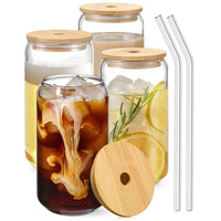 Kikiluxxa Glass Fruit Juice Milk Sipper Tumbler Mug With Lid And Glass Straw - 540Ml - Pack Of 2 - Tea And Coffee Cup Can Set (Halifax Plain Tumbler 2)