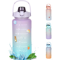 House Of Quirk Plastic 2 Litre 3D Sticker Water Bottle With Straw,Unbreakable Leak Proof Bpa Free For Gym Fitness Outdoor Sports Water Bottle, Purple/Blue,2 Liter
