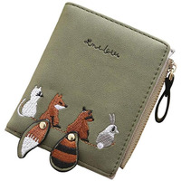Palay Leather Wallets For Women's Stylish, Cute Mini Animals Embroidery, Short Wallet Card Holder Billfold Purse Wallet Gift For Girls, Green