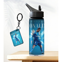 Thewhoop Cristiano Ronaldo Printed Sipper 750 Ml Aluminium Bottle & Keychain With Holding Grip Feature | Best Gift For Cr7 / Football Sports Fans (Green)