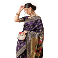 Ethnicjunction Women's Paithani Silk Blend Woven Saree With Blouse Piece (Purple)