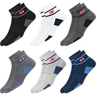 Kopnhagn Cotton Sports Socks Men With Cushion, Stripe Design, Quarter Length, Pack Of 6 (Free Size, Multi-Coloured)