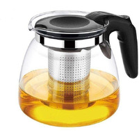 Ankul Borosilicate Round Glass Tea Pot With Heat Resistant Stainless Steel Infuser Perfect For Tea And Coffee Maker, Clear Glass Kettle (Plastic Handle 1000Ml)
