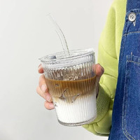 Kikiluxxa Glass Water Tumbler With Straw And Lid Sealed Carry On Thick Wall Iced Coffee Cup Glass Sipper Cup For Water, Iced Tea Fruit Juice Set Of 1, 400Ml (Clear) (Us Lined T 1)