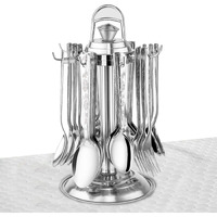 Parage 25 Pieces Shagun Stainless Steel Cutlery Set For Home & Kitchen (Contains: 6 Spoons, 6 Forks, 6 Tea Spoons, 6 Soup Spoons, 1 Ss Stand), Spoon Set, Dining Table Stylish, Silver