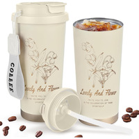 Voroly Coffee Mug 500 Ml Stainless Steel Travel Mug | Double Wall Vacuum Insulated Ideal For Personal & Corporate Gifting (Beige)