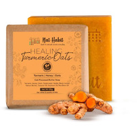 Nat Habit Handmade Healing Turmeric-Oats Butter Bath Soap With Cold Processed For Natural Exfoliation, Acne, Brightening, Skin Health & Tan Removal (125Gm)