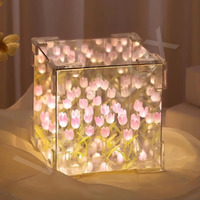 Vazzlox Diy(Do It Yourself) Tulip Lamp Mirror Cube 30 Flowers Led Decorative Lamp Handmade 2 In 1 Table Ornaments & Mirror Diy Infinite Tulip Light Lamp For Bedroom Living Room Decor Gift - Multicolor