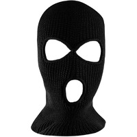 Street27 3 Hole Hat Winter Balaclava Warm Knit Knitted Full Face Ski Cover Mask Ribbed Beanie Hat, Men Women Outdoor Sports Knit Full Face Windproof Mask (Black)