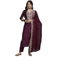 Indo Era Women's Embroidered Viscose Calf Length Straight Kurta & Pant With Dupatta Set (Kh1Pr9420_X-Small)