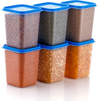 Hindstar Multipurpose Plastic Storage Jars And Kitchen Mate Classic Containers | Bpa-Free, Airtight Kitchen Container Set For Spices, Grains And More Items - Transparent (1000Ml, Set Of 6)
