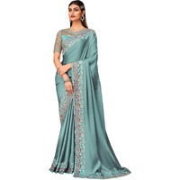 Trendmalls Women's Silk Embroidered Border Saree With Heavy Work Blouse Piece Saree For Women (K1092-Grey)