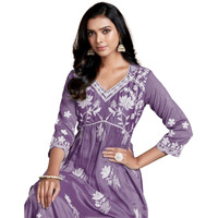 Ethnicjunction Women's Chikankari Embroidered Naira Cut Kurta Lavendar
