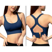 Glamoras Women's Nylon Spandex Padded Non Wired Racer Back Sports Bra For Gym, Cardio, Zumba And Yoga | Everyday Active Wear For Girls | Size M To 2Xl Blue