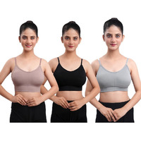 Texello Women's Cotton Wire-Free Full Coverage Lightly Padded Sports Bra - Comfortable & Supportive Everyday Wear - Pack Of 3 (Size- 34, Multicolor)