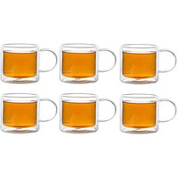 Femora Double Wall Coffee Mug 280Ml (8 Ounces), Clear Glass With Handle, Insulated Cappuccino, Tea, Latte Cup - Heat Resistant (Pack Of 6)