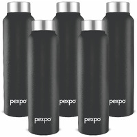 Pexpo Chromo Stainless Steel Sports/Fridge Water Bottle 1 Litre, Knight Black Pack Of 5 | Eco Friendly | Bpa Free | Water Bottle For Office, Gym, School, Yoga, Trekking, Men, Women And Kids