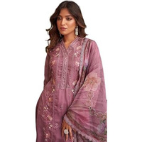 Indo Era Organza Women's Pink Embroidered Straight Kurta Pant With Dupatta (Ieout7434_X-Small)