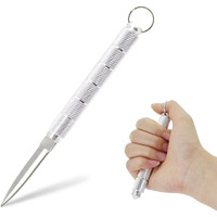Sannidhi Portable Self Defence Tool With Keyring Heavy Duty Stainless Steel Utility Multipurpose Cutter Tool Box Cutter Pressed Tea Brick Stick Emergency Tool, Silver