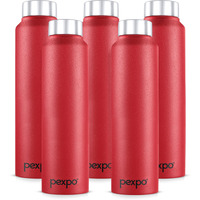 Pexpo Chromo Stainless Steel Sports/Fridge Water Bottle 1 Litre, Crimson Red Pack Of 5 | Eco Friendly | Bpa Free | Water Bottle For Office, Gym, School, Yoga, Trekking, Men, Women And Kids