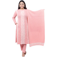 Pipasa Women's Embroidered Kurta Sets Karachi Wool Kurta Palazzo And Stole - Warm Winter Wear, Full Sleeve, Mandarin Collar (Set Of 3 Piece) Kangna