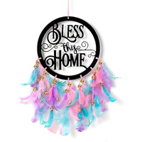 Ilu Metal Dream Catcher Bless This Home, Wall Hangings, Nursery, Crafts, Home Dcor, Office, Handmade For Bedroom, Balcony, Garden, Party, Caf, Decoration, Wedding, Decorative, Pastel Multi Feathers