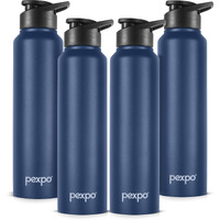 Pexpo Chromo Stainless Steel Sports/Fridge Sipper Water Bottle 1 Litre, Denim Blue Pack Of 4 | Eco Friendly | Bpa Free | Water Bottle For Office, Gym, School, Yoga, Trekking, Men, Women And Kids