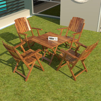 Vmdj Furniture Sheesham Wooden Brown Color Portable Foldable 4 Seater Chair With Table Set Outdoor Balcony Garden Coffee Table Set Furniture With 1 Table And 4 Chairs Set