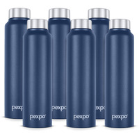 Pexpo Chromo Stainless Steel Sports/Fridge Water Bottle 1 Litre, Denim Blue Pack Of 6 | Eco Friendly | Bpa Free | Water Bottle For Office, Gym, School, Yoga, Trekking, Men, Women And Kids