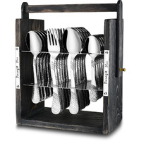Parage 25 Pieces Stainless Steel Imperial Cutlery Set With Wooden Hanging Stand For Dining Table (Contains: 6 Tea Spoons, 6 Table Spoons, 6 Table Forks, 6 Dinner Spoon), Stylish Spoon Set