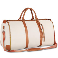 Leather Garment Bags For Travel, Convertible Carry On Garment Bag Large Duffle Bags For Women, 2 In 1 Hanging Suitcase Suit Water Resistant Duffel Travel Bags With Shoe Pouch (Beige)