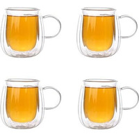 Femora Double Wall Coffee Mug 250Ml (8 Ounces), Clear Glass With Handle, Insulated Cappuccino, Tea, Latte Cup - Heat Resistant (Pack Of 4)