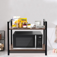 Rizik Store 2-Tier Metal & Wooden Microwave Oven Stand - Multipurpose Extra Storage For Kitchen, Coffee Bar, Countertop, Bathroom (Design 2)