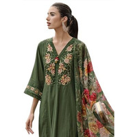 Indo Era Women's Green Embroidered Silk Blend A-Line Kurta Trouser With Dupatta Set (Ieout7378_Large)